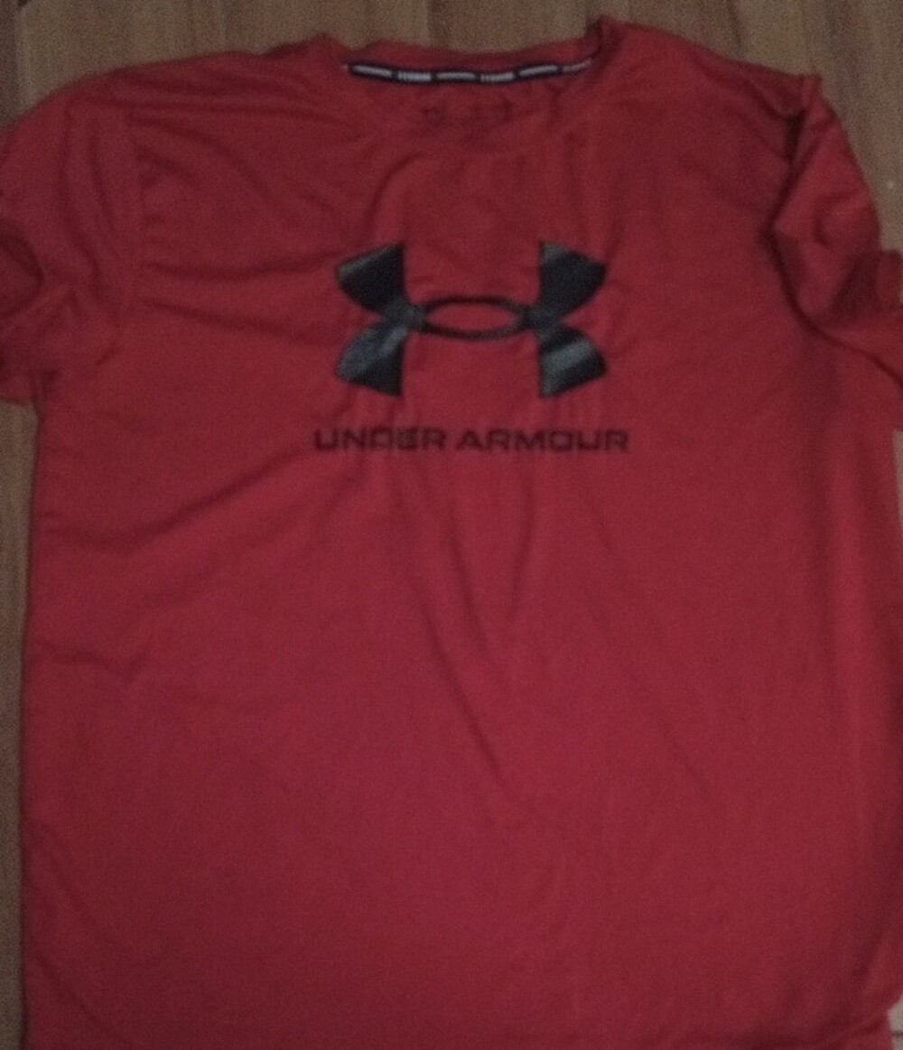Under Armour Boys Red Swim Rash Guard with Black Trim